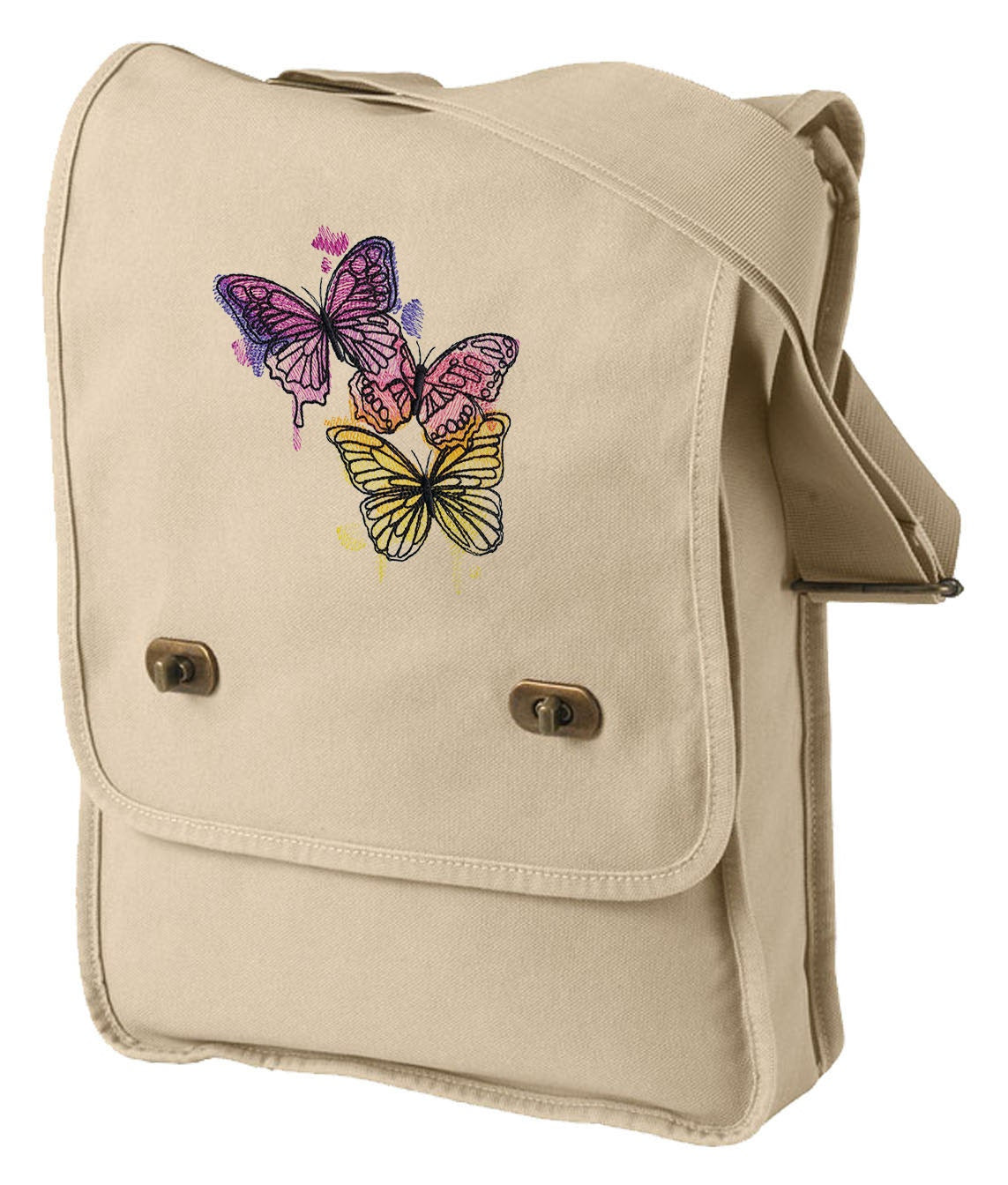 Painted Butterfly Embroidered Canvas Field Bag