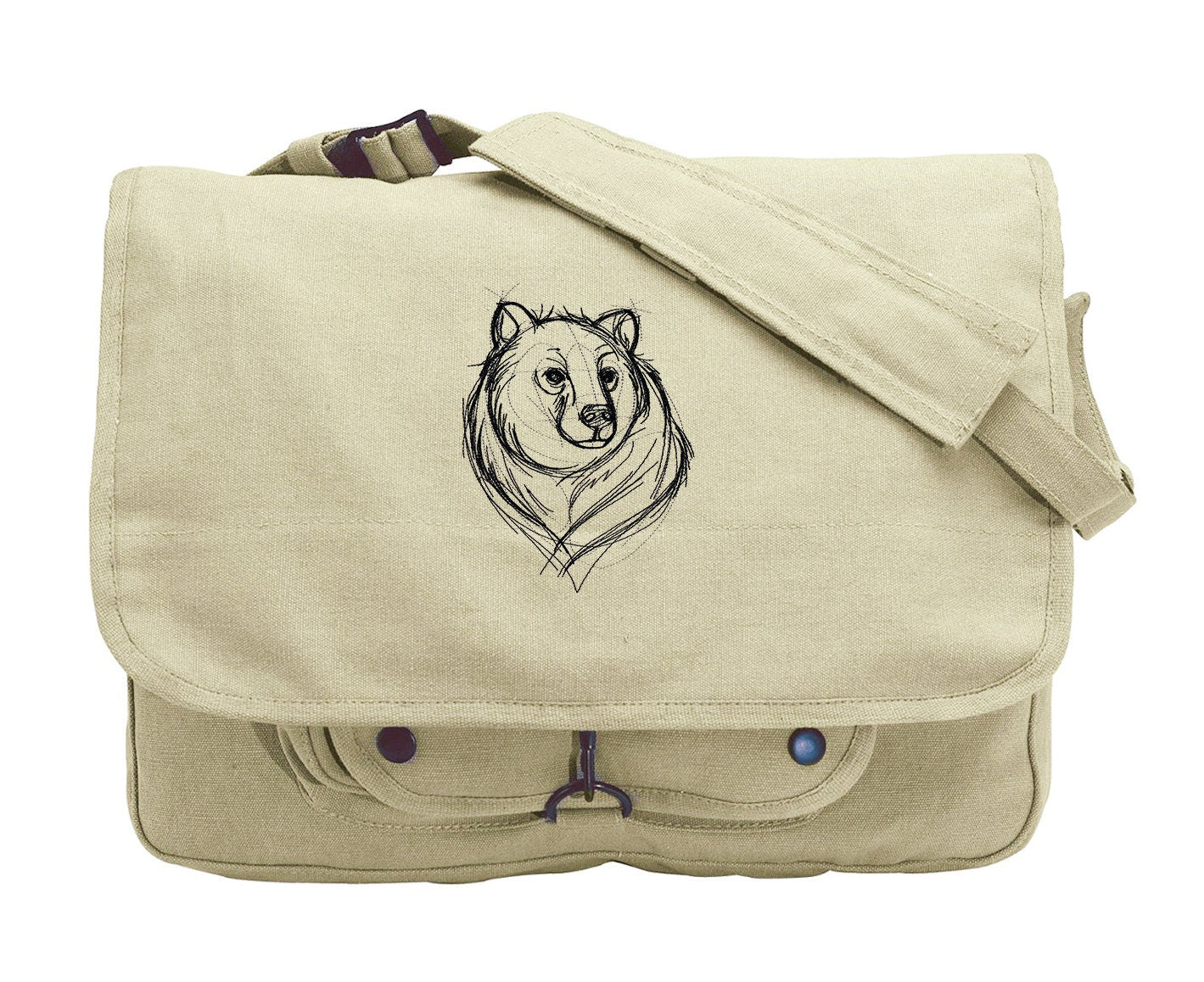 Sketchwork - Bear Embroidered Canvas Messenger Bag