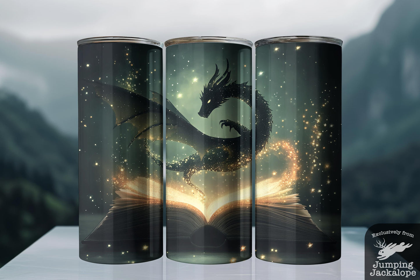 Enchanted Flight Dragon Tumbler – 20oz Celestial Book Magic | Glowing Fantasy Creature Drinkware