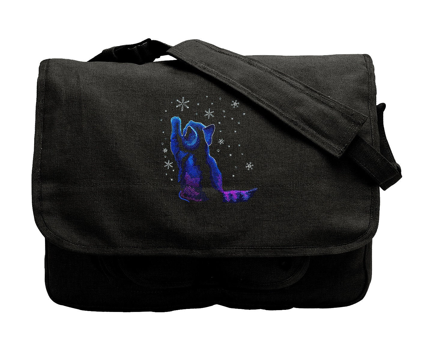 Winter Snowfall Kitty, Cat Design Bag Embroidered Canvas Messenger Bag