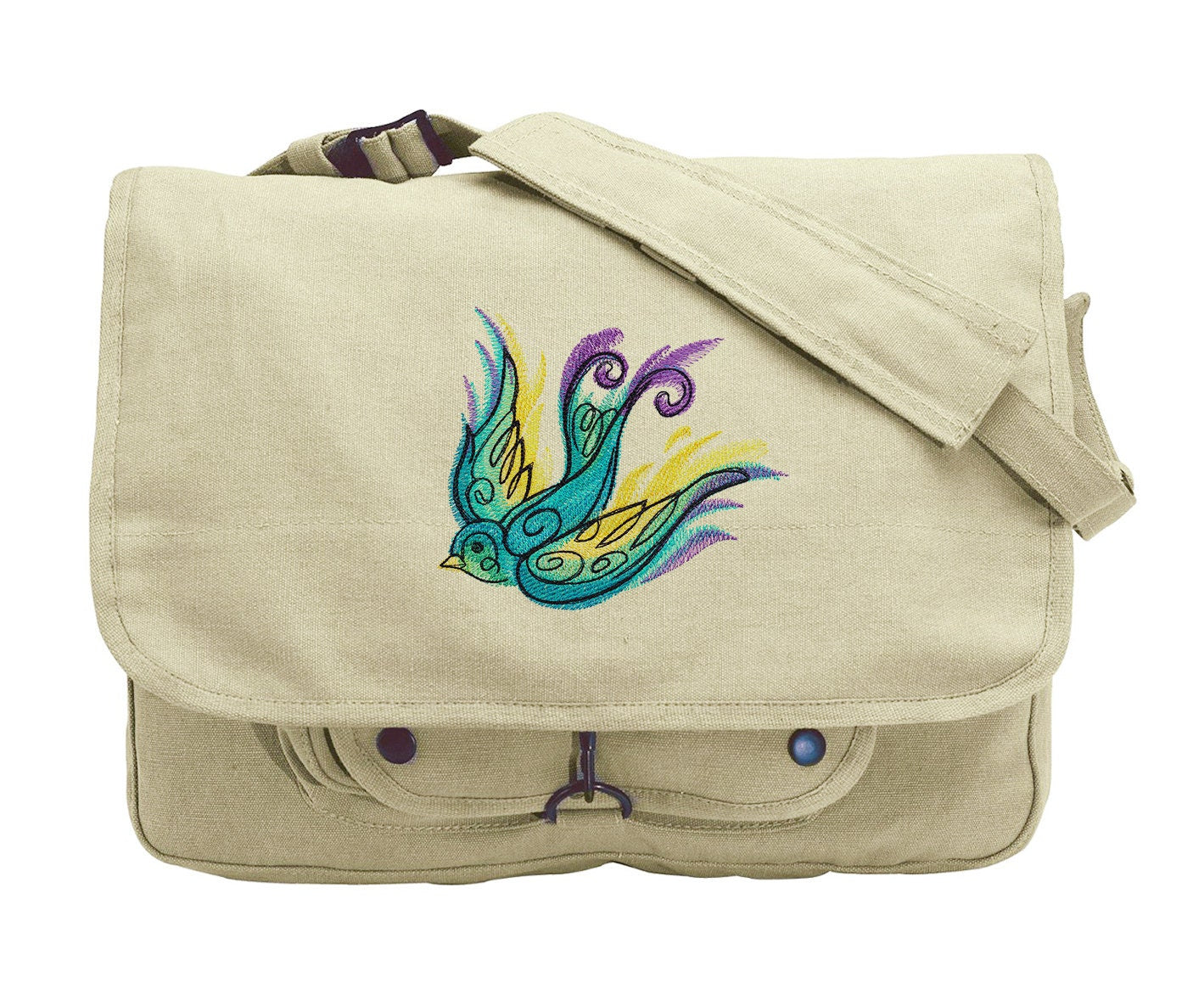 Painted Swallow Embroidered Canvas Messenger Bag