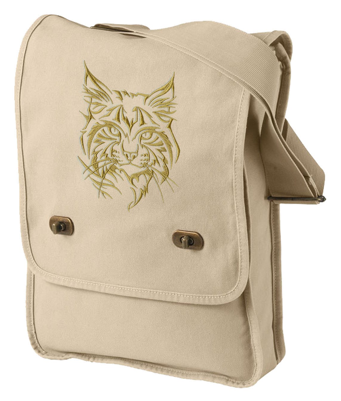 Lynx Bag, Northwoods Silhouette Wildcat (Lynx) Embroidered Canvas Field Bag