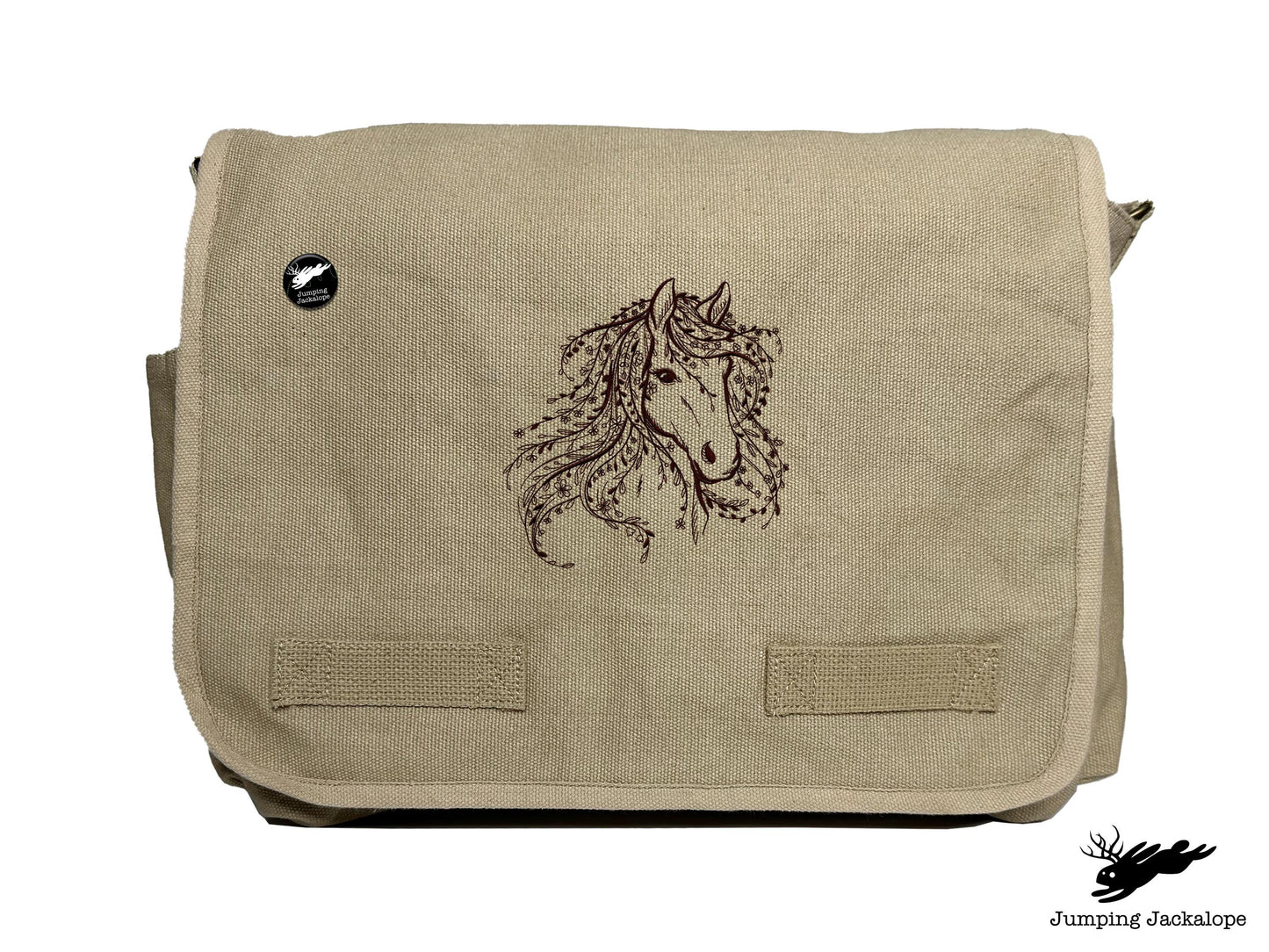 Untamed Beauty Horse Embroidered Classic Cotton Canvas Messenger Bag