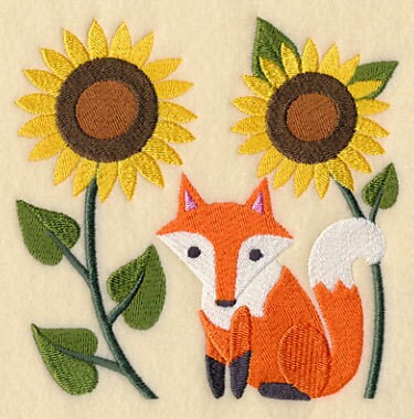 Fox in Sunflowers Embroidered Canvas Field Bag
