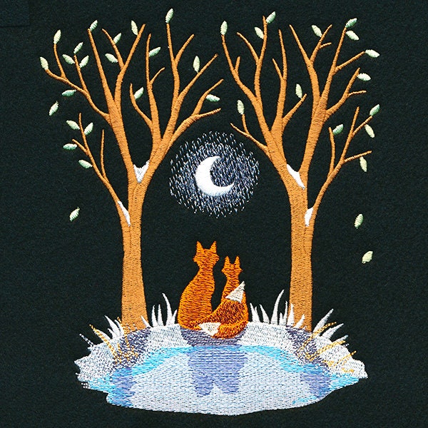 Moonlit Frost Scene, Fox Bag, Fox Embroidered Canvas Messenger Bag