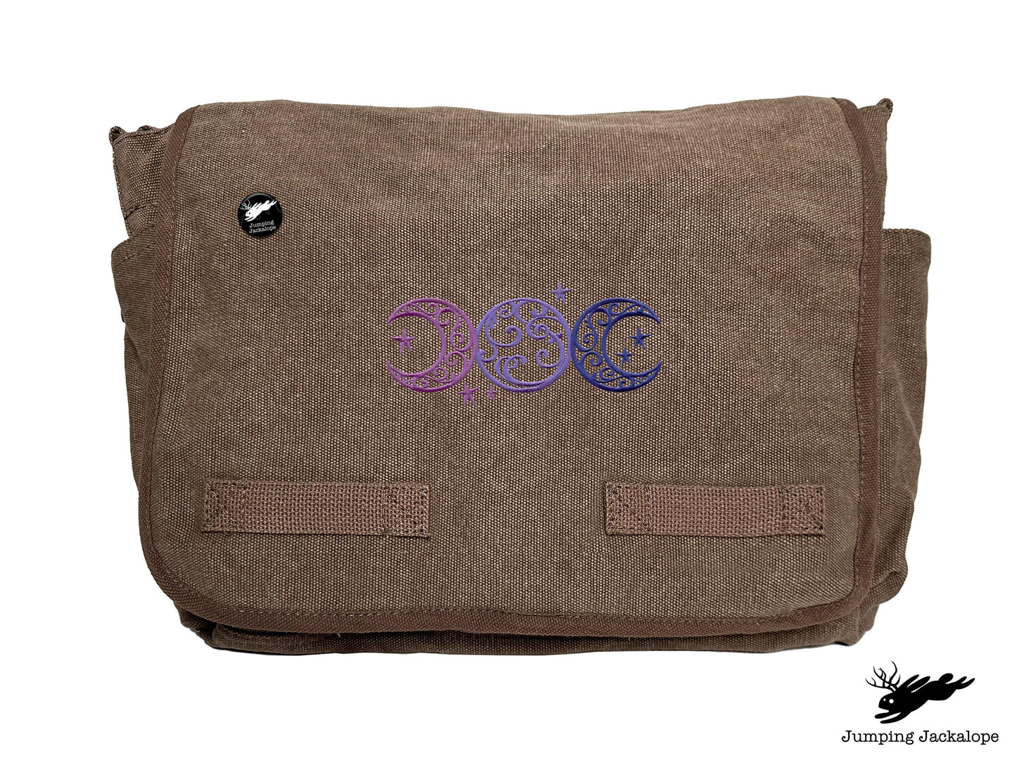 Triple Moon Design Embroidered Classic Canvas Messenger Bag,