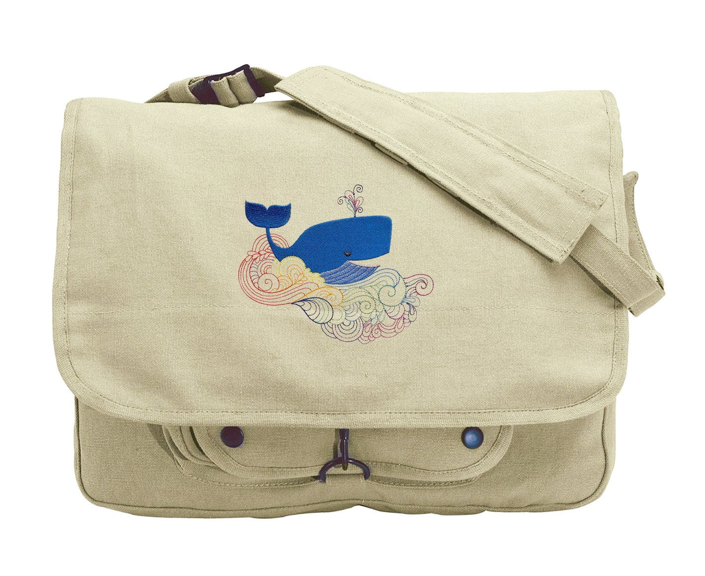 Nautical Bag, Whale Messenger Bag, Sea Bag, All's Whale Embroidered Canvas Messenger Bag