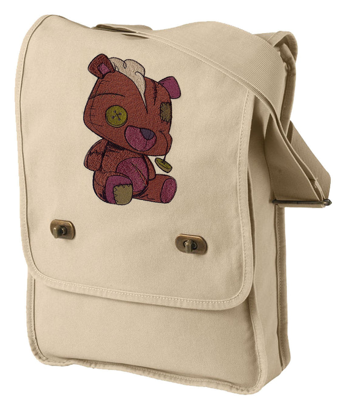 Tattered Teddy Embroidered Canvas Field Bag
