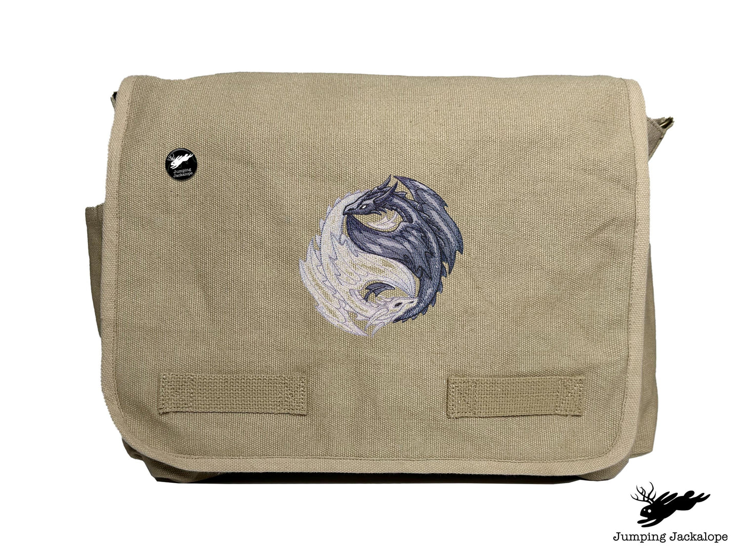 Yin Yang Dragons Embroidered Classic Canvas Messenger Bag