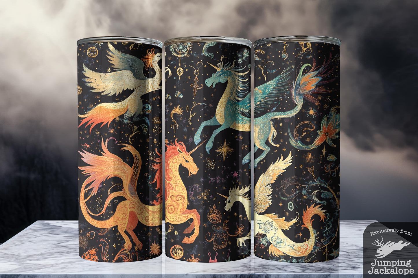 Mystical Unicorn & Pegasus Tumbler – 20oz Magical Galaxy Drinkware | Celestial Equine Design