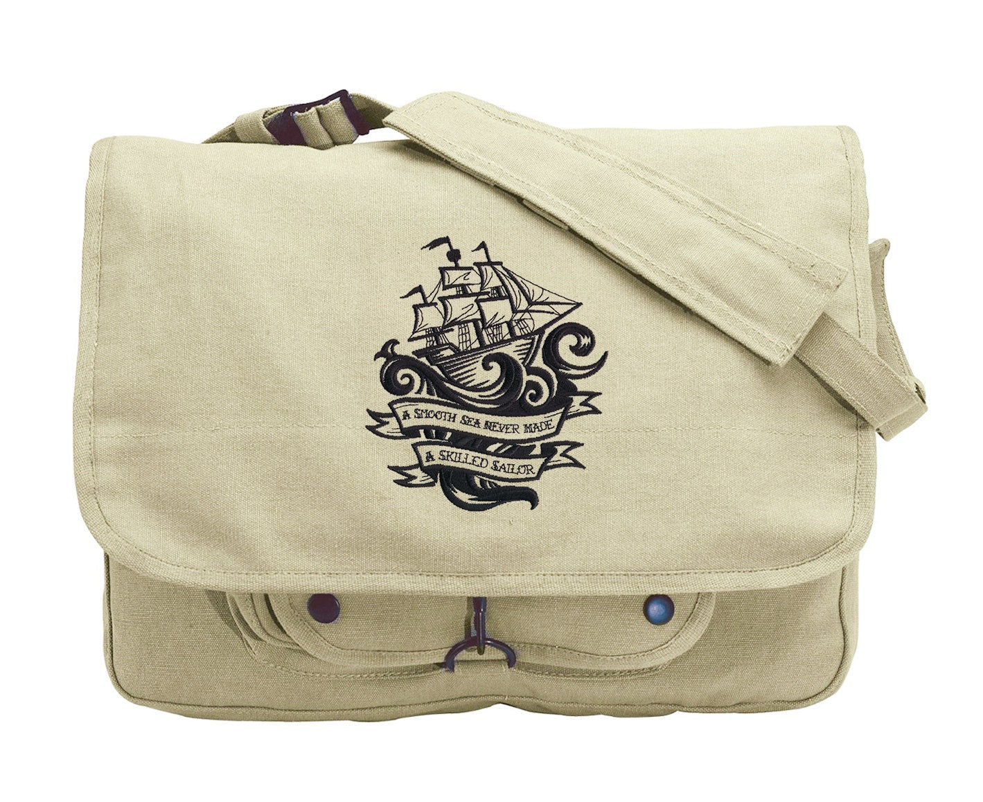 Skilled Sailor Embroidered Canvas Messenger Bag