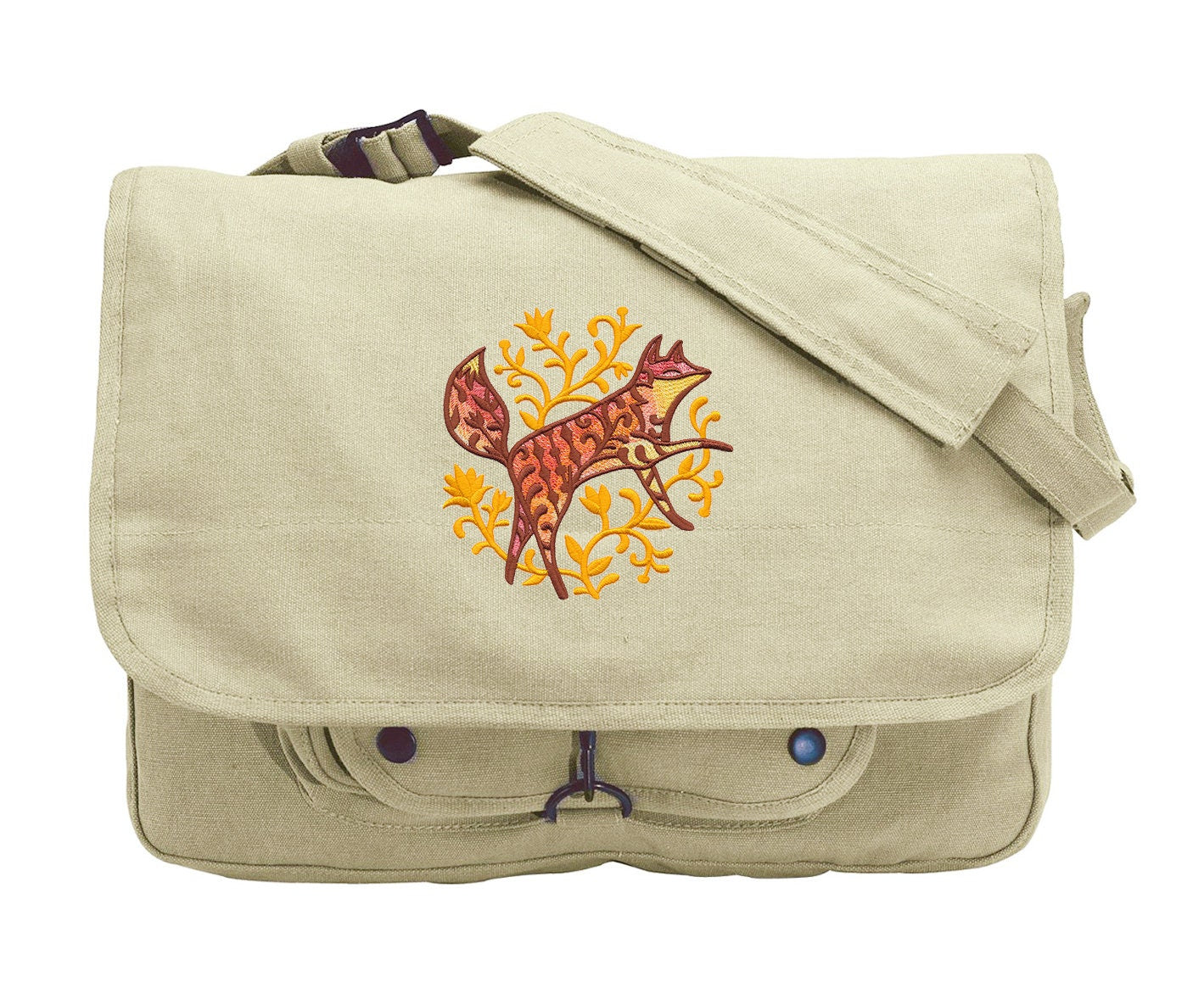 Bohemian Woods - Fox Embroidered Canvas Messenger Bag