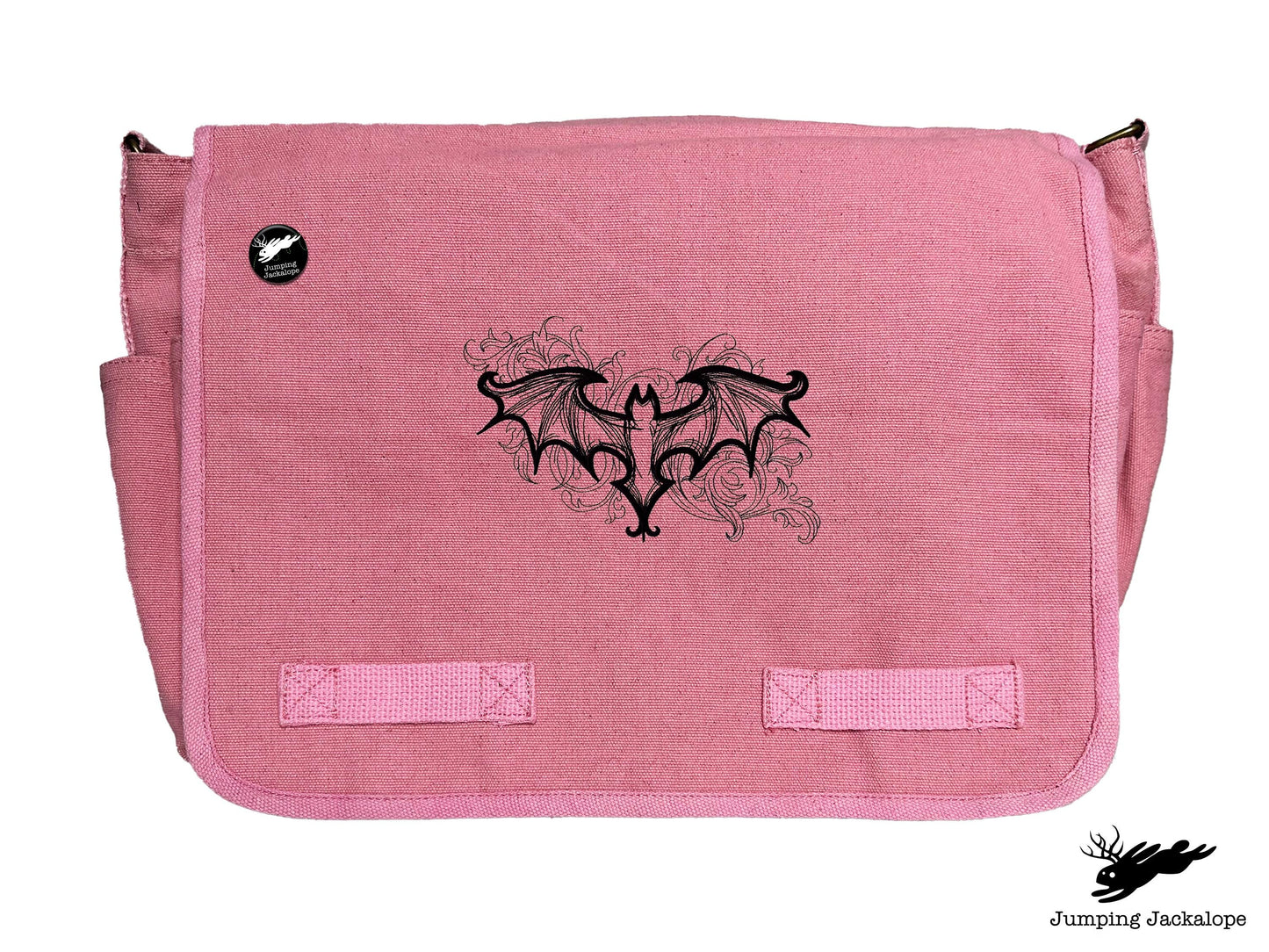 Elegant Bat Design Embroidered Classic Canvas Messenger Bag