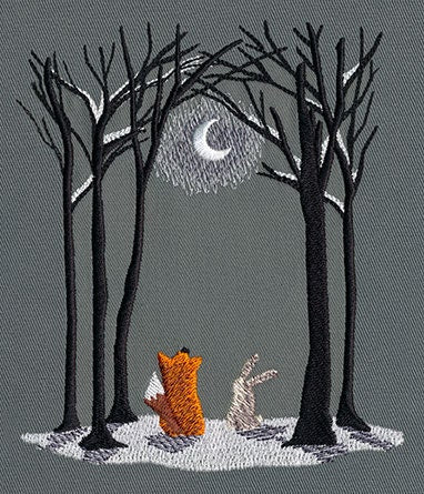 Moonlit Winter Fox and Rabbit Moon Embroidered Canvas Messenger Bag