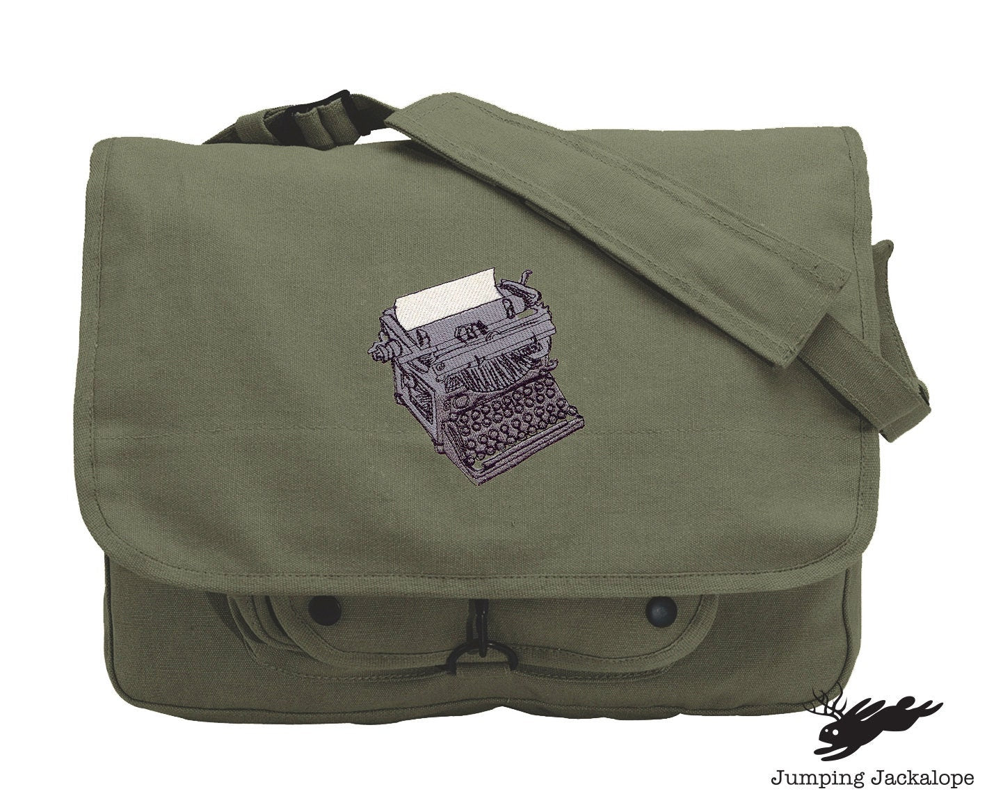 Just My Type Bag, Typewriter Design Bag Embroidered Canvas Messenger Bag, Typewriter Bag, Author Bag, Writer Bag, Writer Messenger
