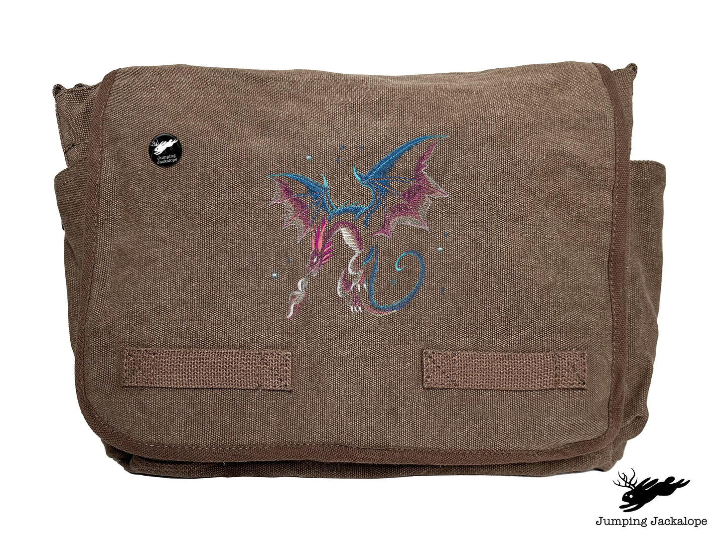 Celestial Glow Dragon Embroidered Classic Canvas Messenger Bag