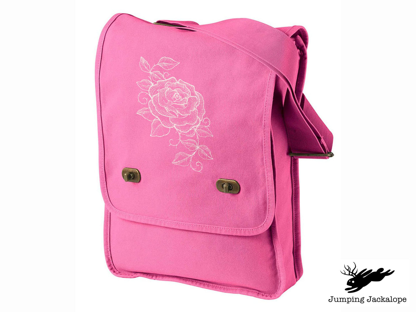 Chalked Rose Embroidered Canvas Field Bag