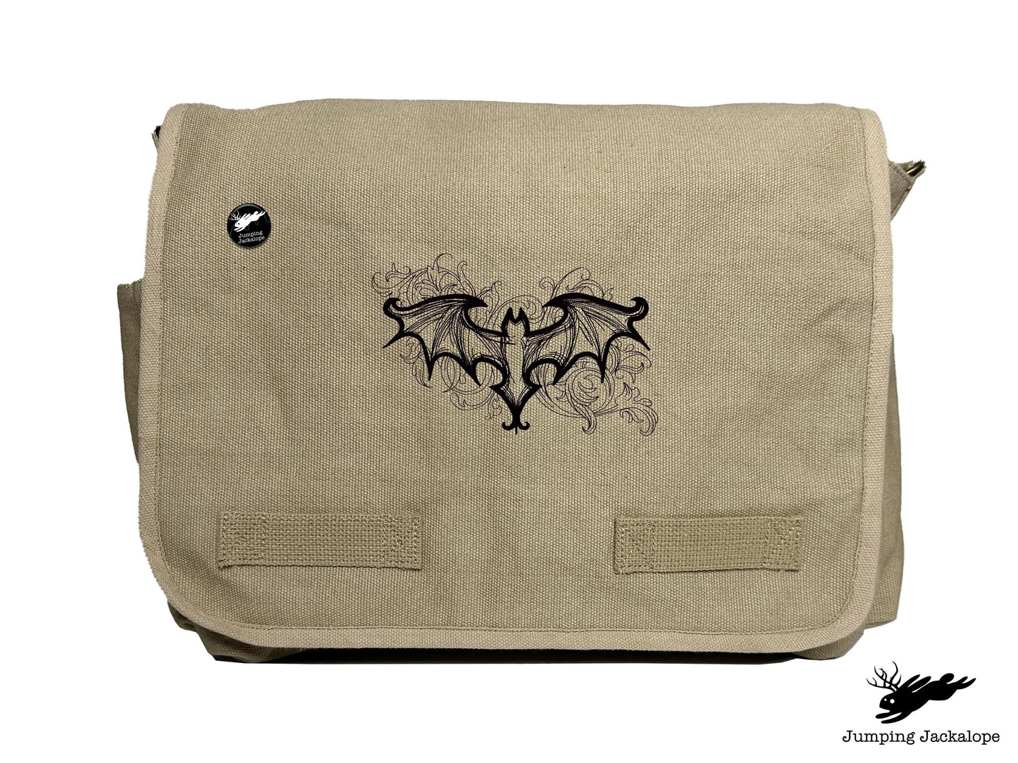 Elegant Bat Design Embroidered Classic Canvas Messenger Bag