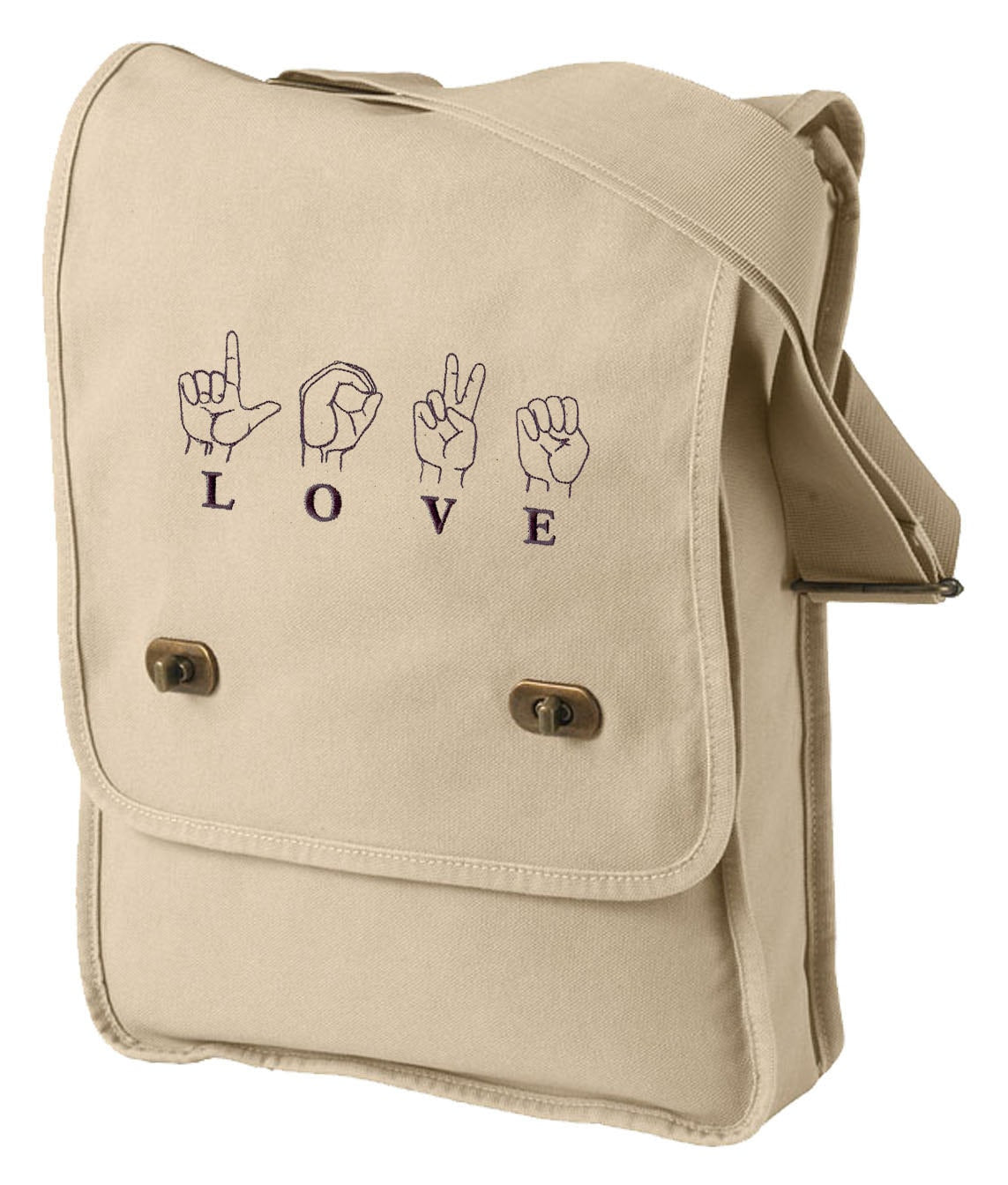 Louder Than Words Embroidered Canvas Field Bag