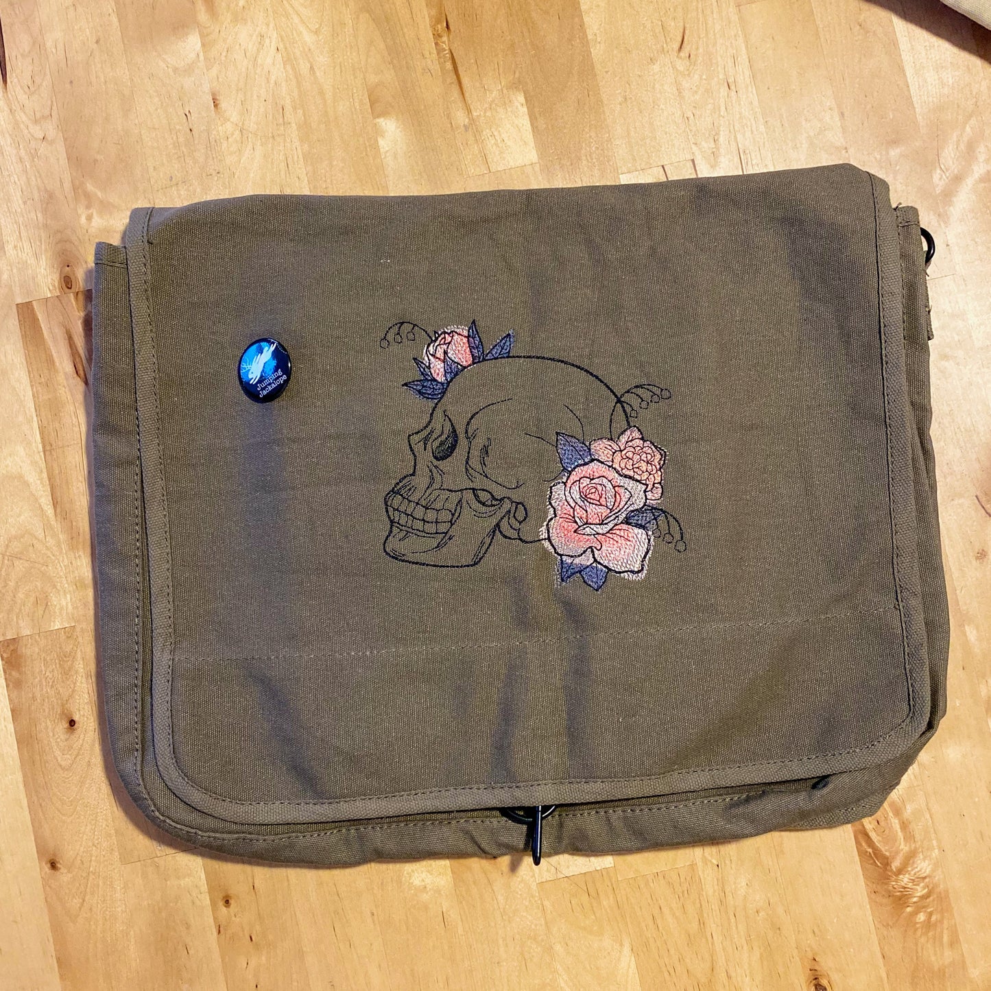 Dire Bloom - Skull Embroidered Canvas Messenger Bag