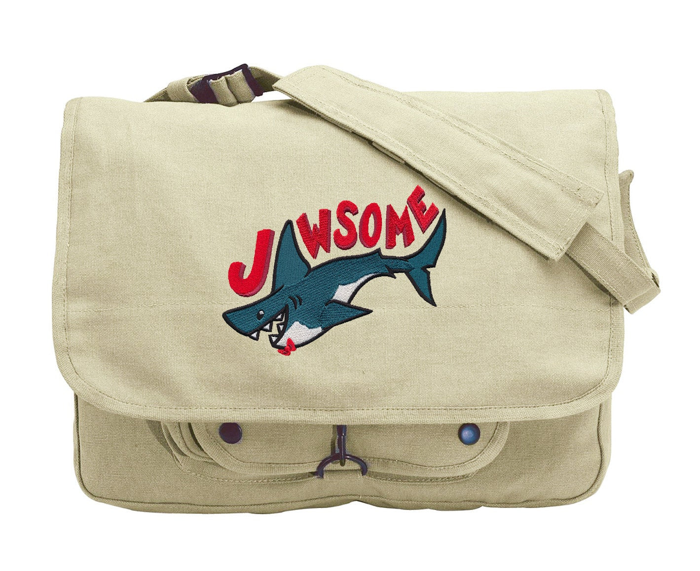 Jawsome Embroidered Canvas Messenger Bag