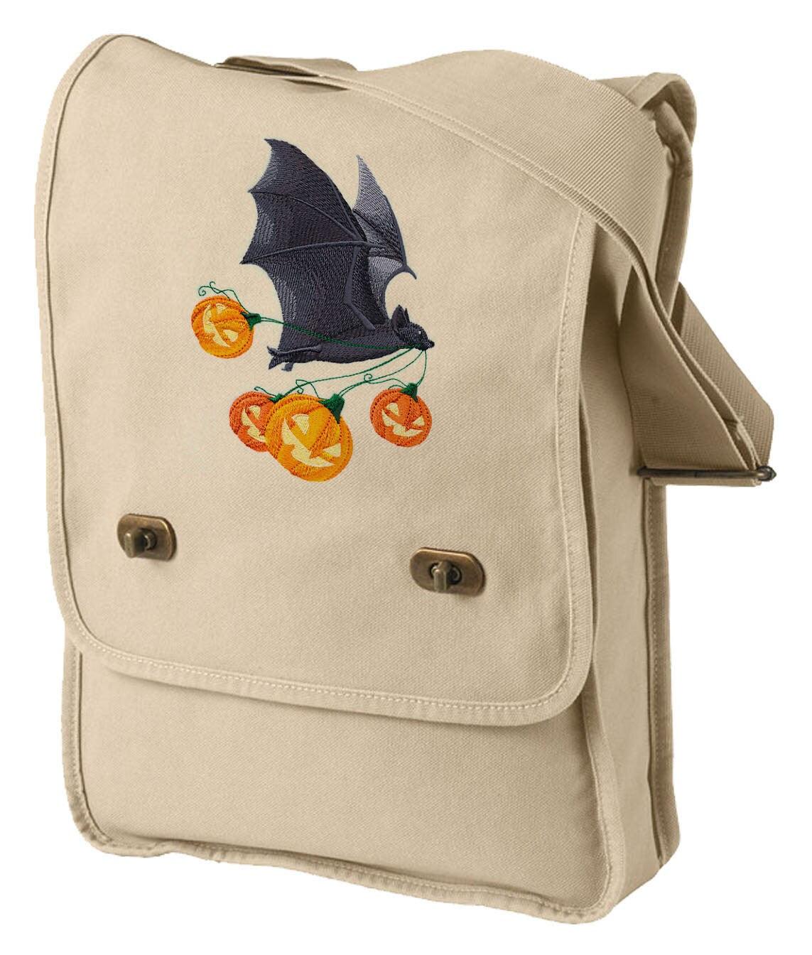 Flying Bat with Jack-o-Lanterns Embroidered Canvas Field Bag