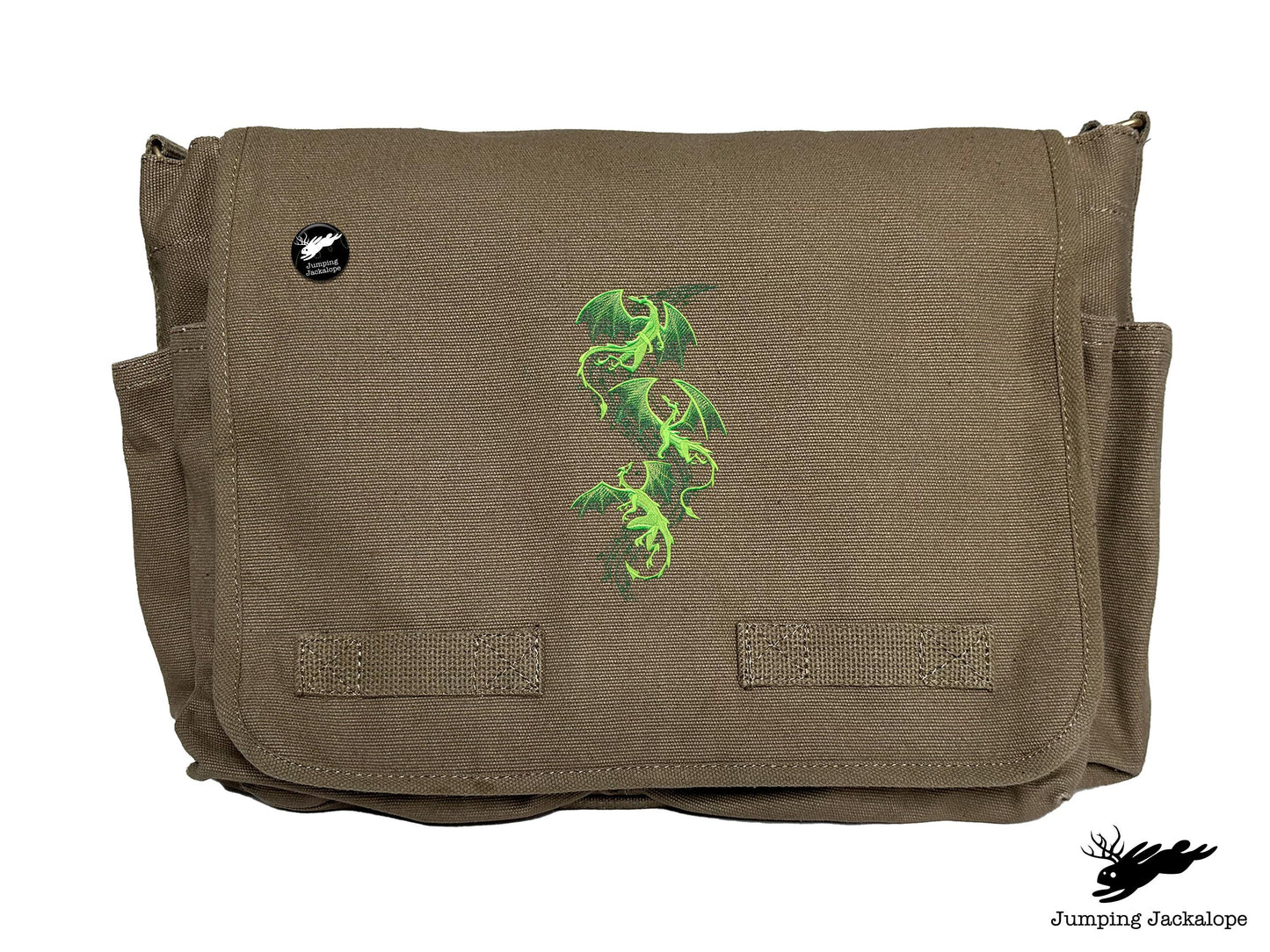 Mythical Dragon Cascade Embroidered Classic Canvas Messenger Bag