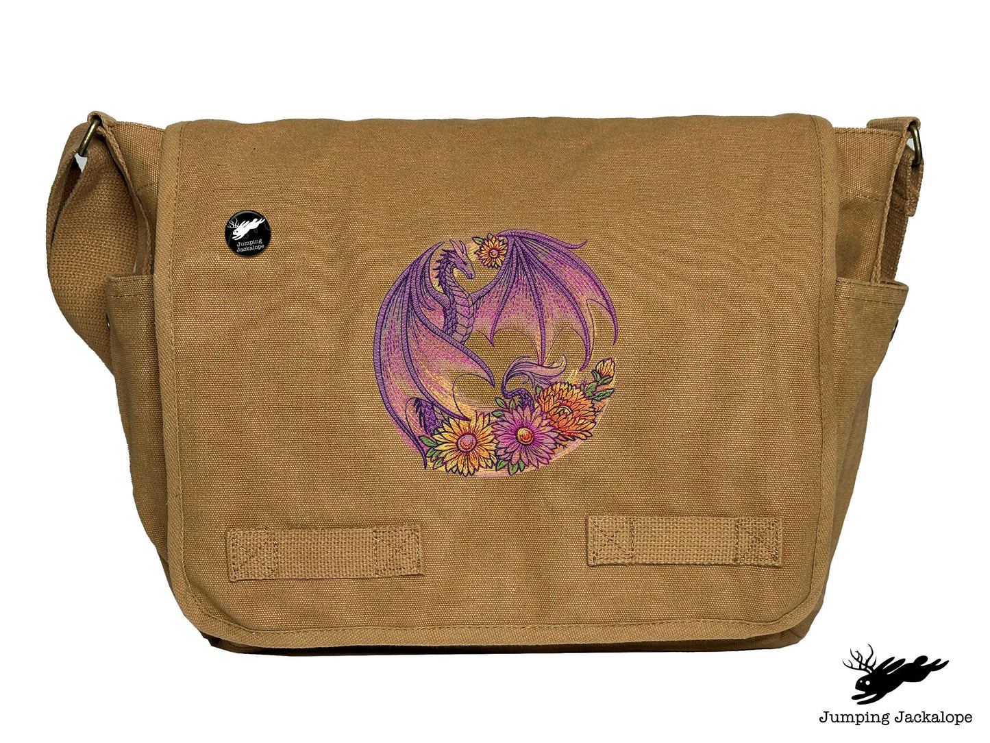 Autumn Flight of Flowers Dragon Wreath Embroidered Classic Canvas Messenger Bag