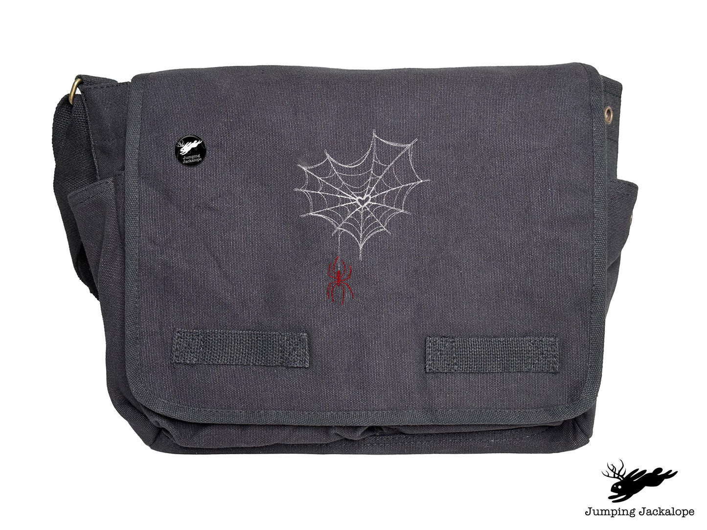 Web of Love Design Embroidered Classic Canvas Messenger Bag