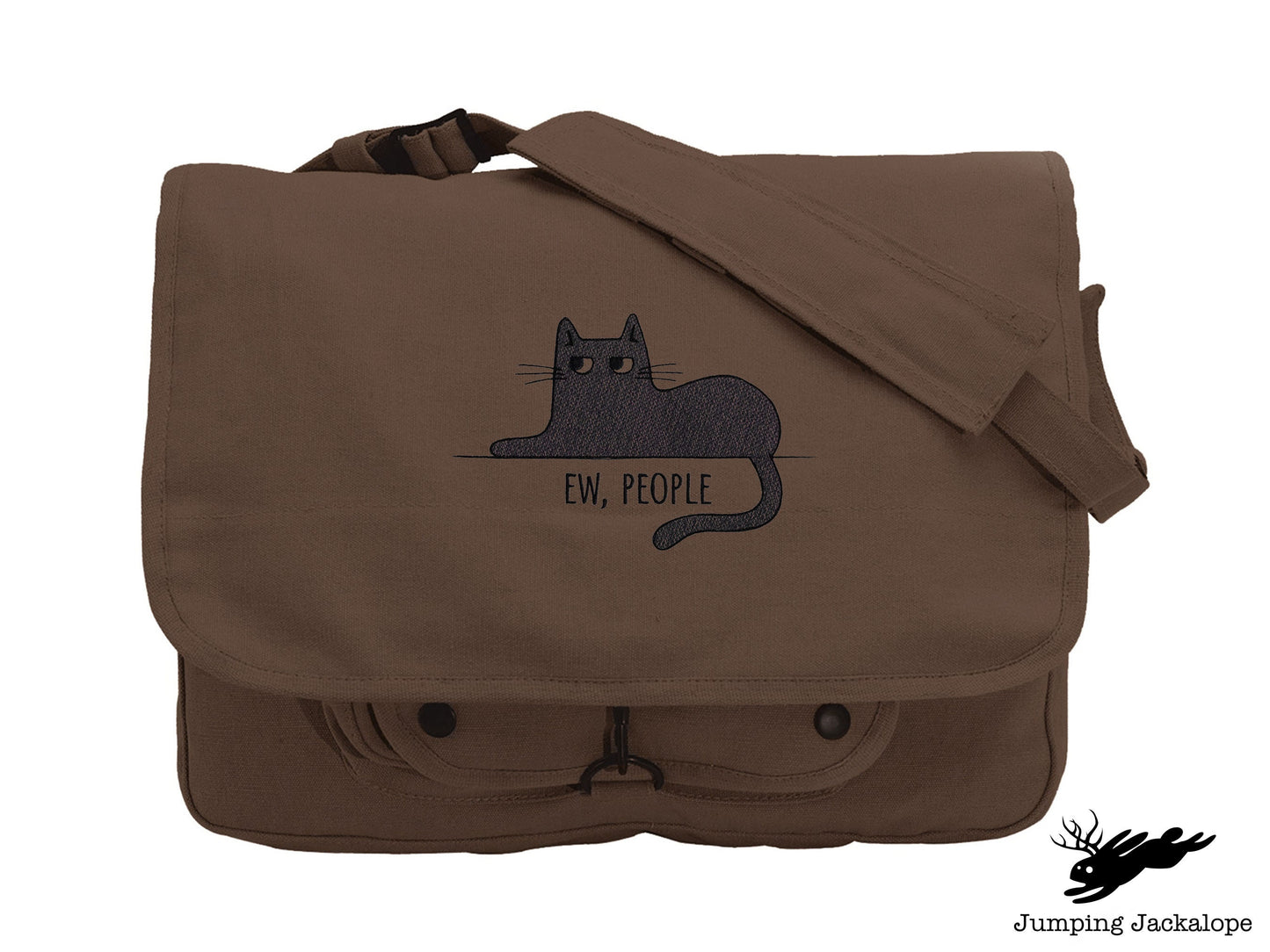 Ew People Embroidered Canvas Messenger Bag, Cat Bag, Funny Cat Bag