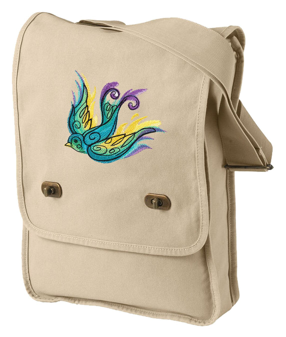 Painted Swallow Embroidered Canvas Field Bag