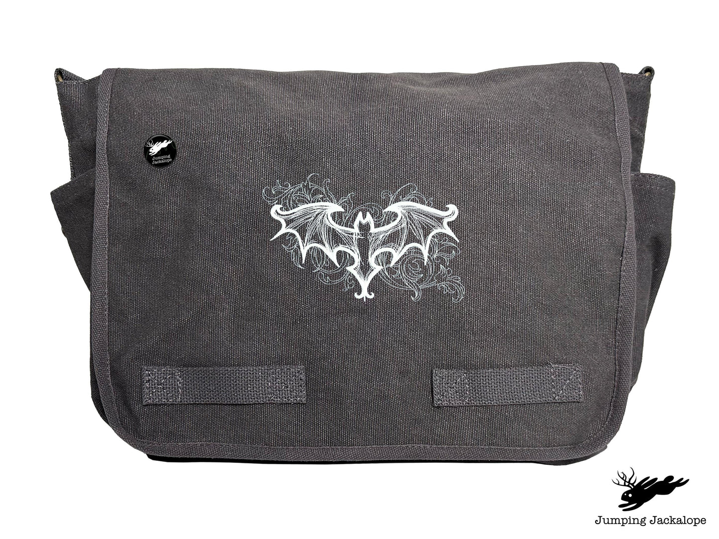 Elegant Bat Design Embroidered Classic Canvas Messenger Bag