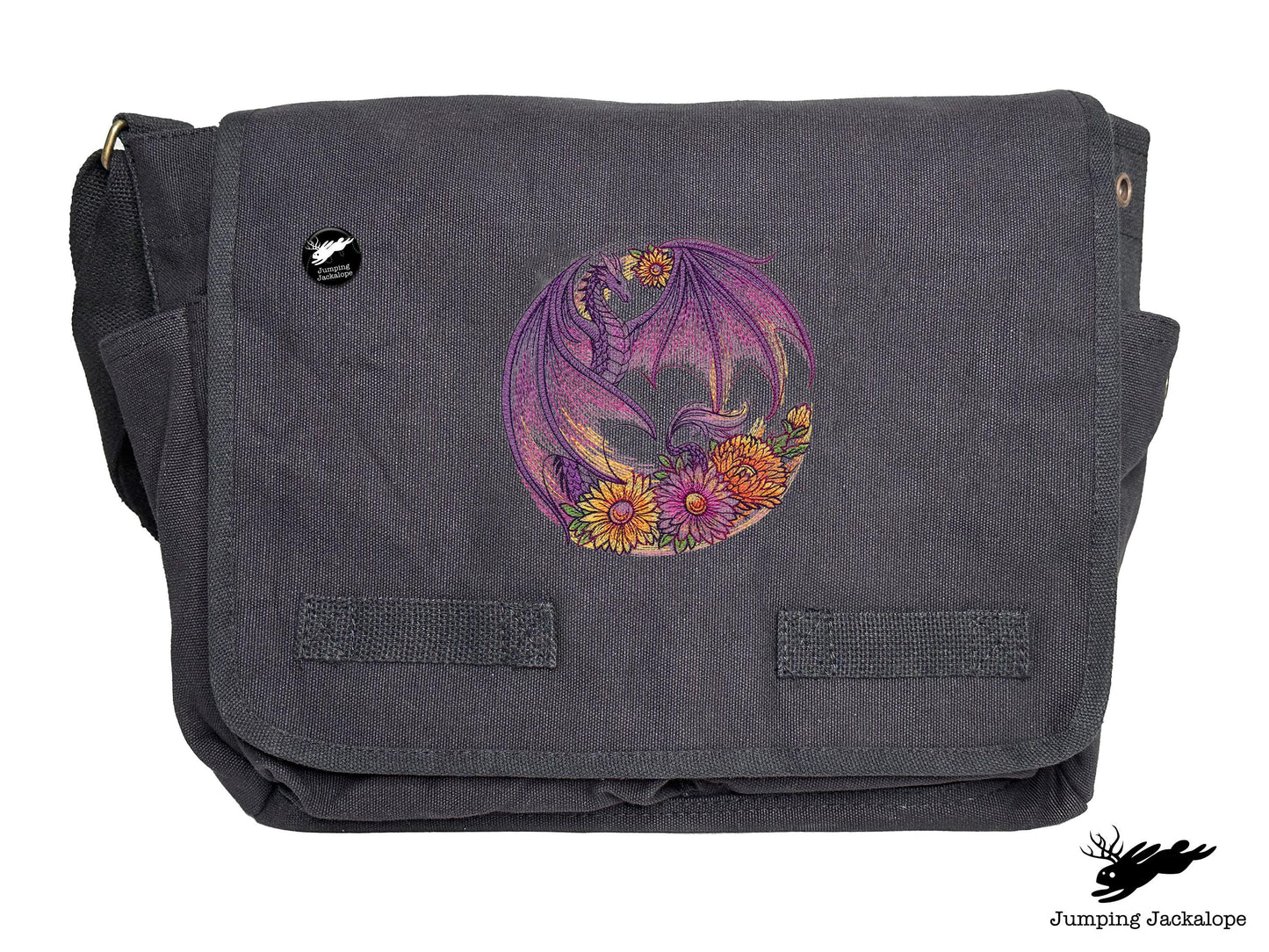Autumn Flight of Flowers Dragon Wreath Embroidered Classic Canvas Messenger Bag