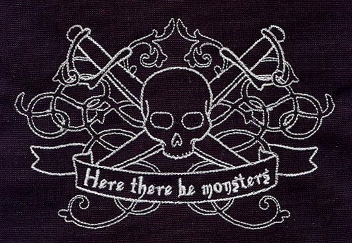 Here There Be Monsters Embroidered Canvas Field Bag
