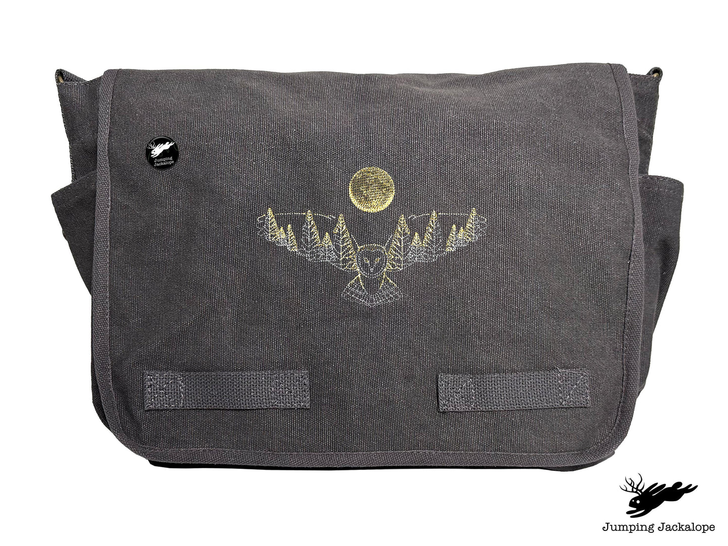 Under the Full Moon Forest Night Owl Embroidered Classic Canvas Messenger Bag