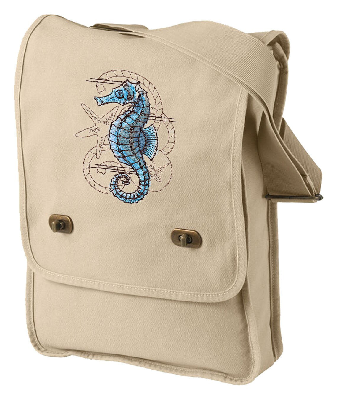 Nauticus Seahorse Embroidered Canvas Field Bag