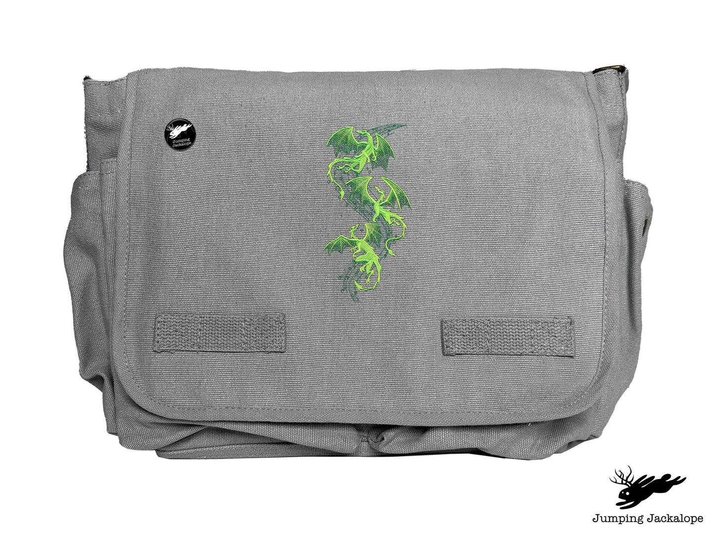 Mythical Dragon Cascade Embroidered Classic Canvas Messenger Bag