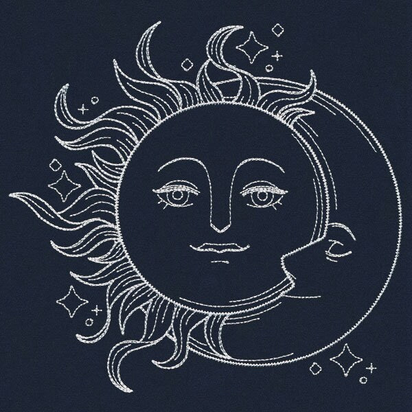 Vintage Celestial - Sun and Moon Embroidered Padded Canvas Tech Bag
