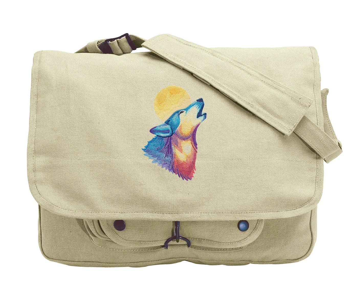 Rainbow Wolf Embroidered Canvas Messenger Bag