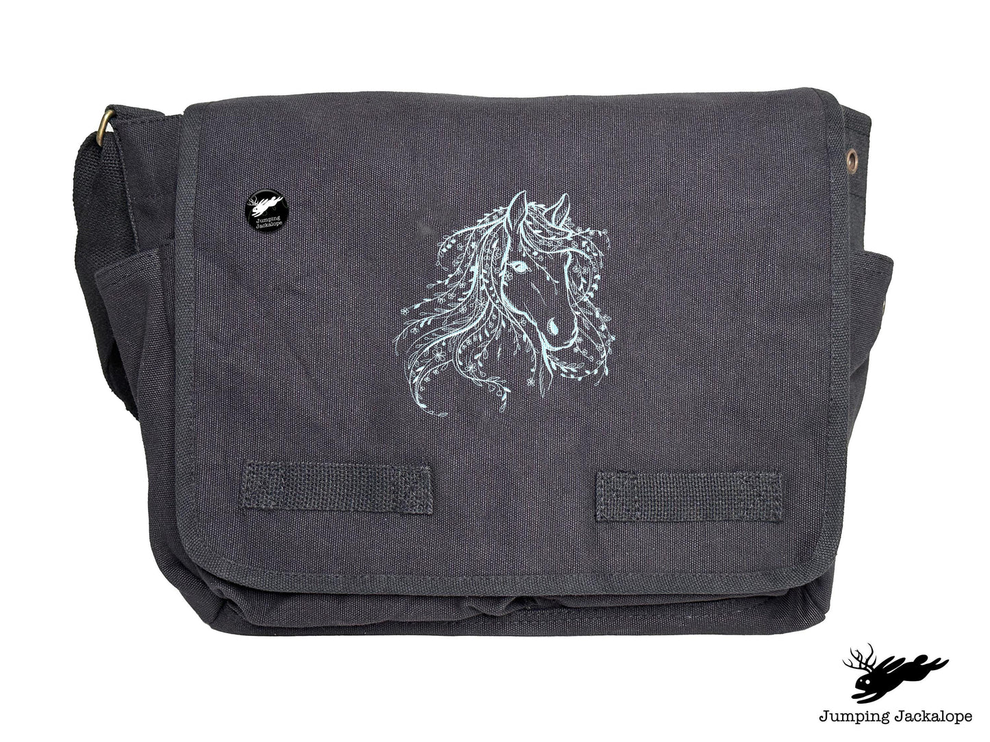 Untamed Beauty Horse Embroidered Classic Cotton Canvas Messenger Bag