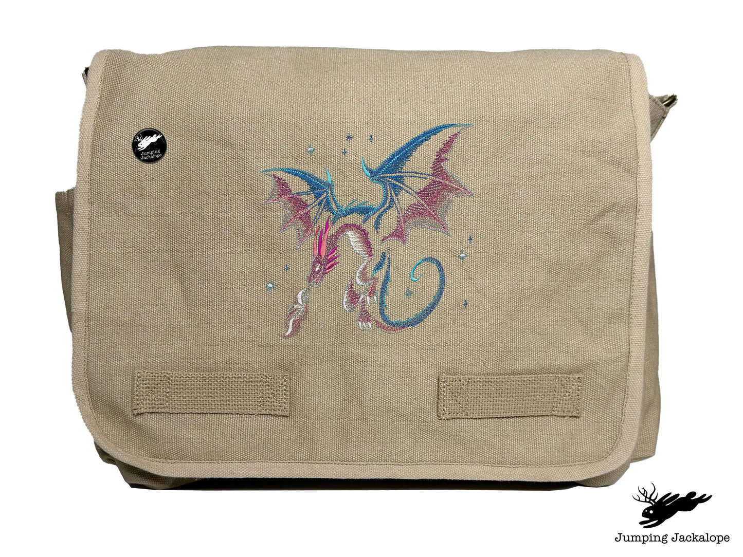 Celestial Glow Dragon Embroidered Classic Canvas Messenger Bag