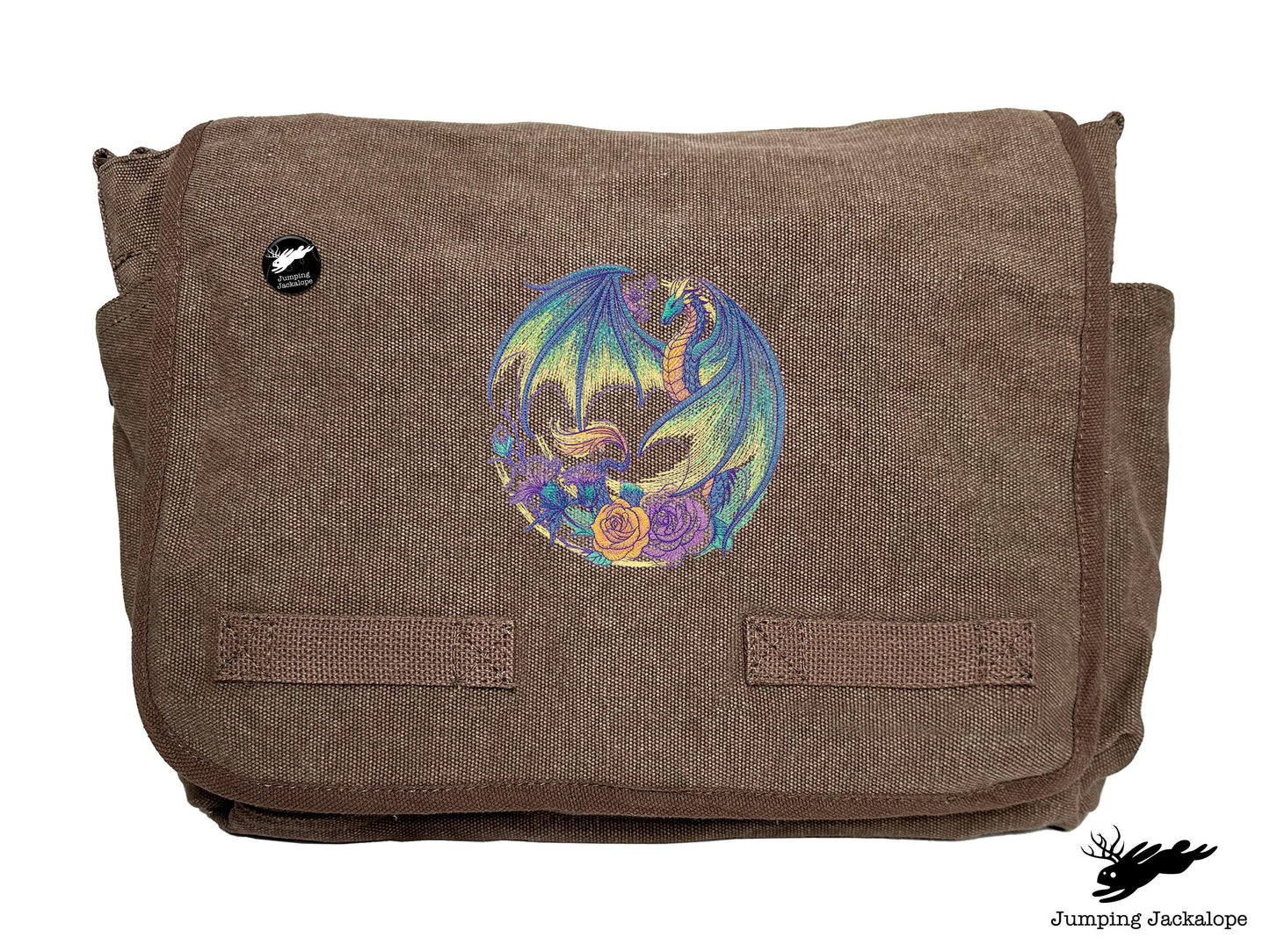 Flight of Flowers Dragon Wreath Embroidered Classic Canvas Messenger Bag