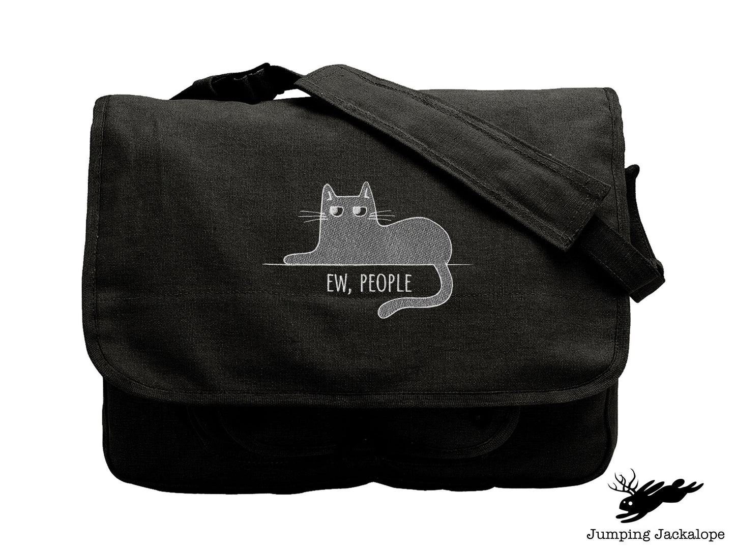 Ew People Embroidered Canvas Messenger Bag, Cat Bag, Funny Cat Bag