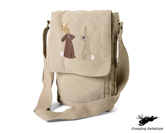 The Jackalope and Rabbit Embroidered Padded Canvas Tech Bag