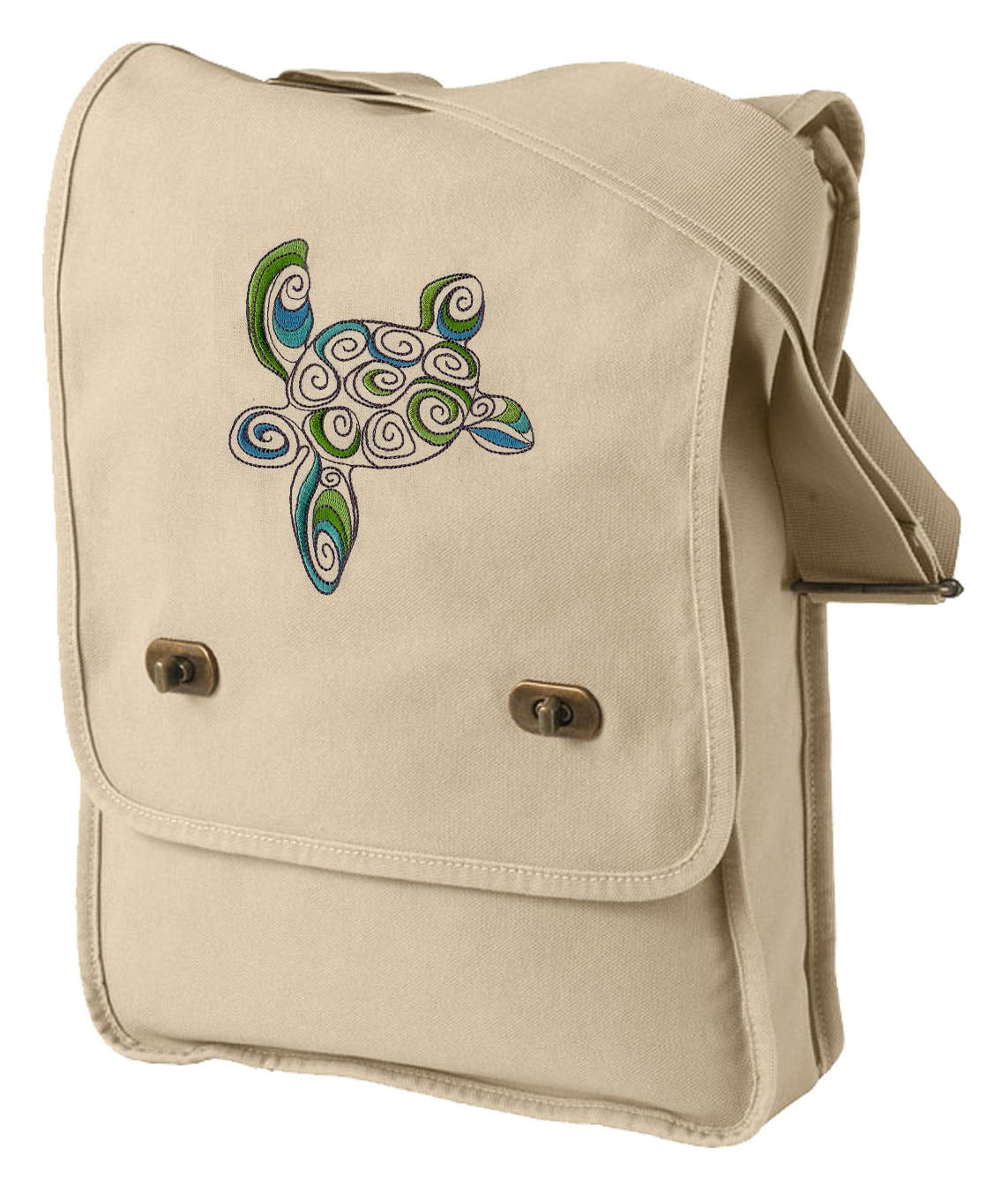 Doodle Sea Turtle Embroidered Canvas Field Bag