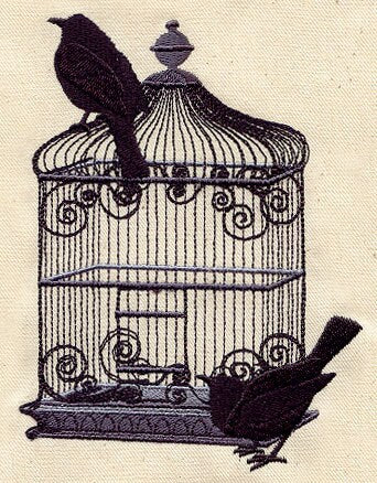 Black Bird Cage Embroidered Canvas Field Bag