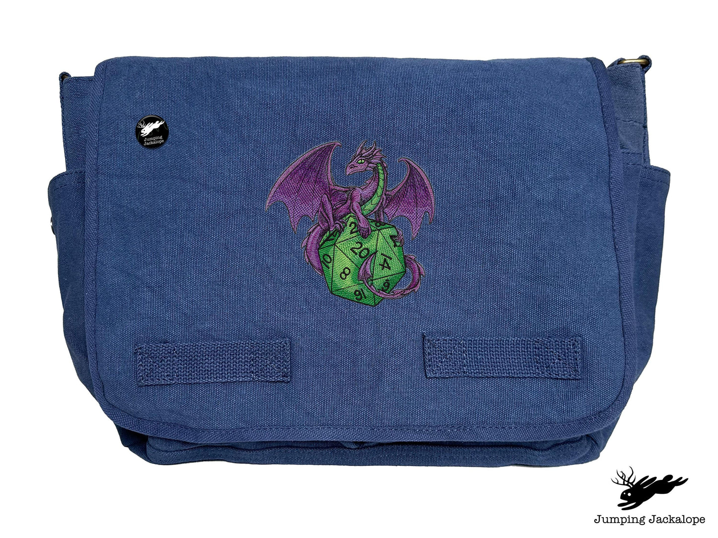 D20 Dragon Embroidered Classic Canvas Messenger Bag