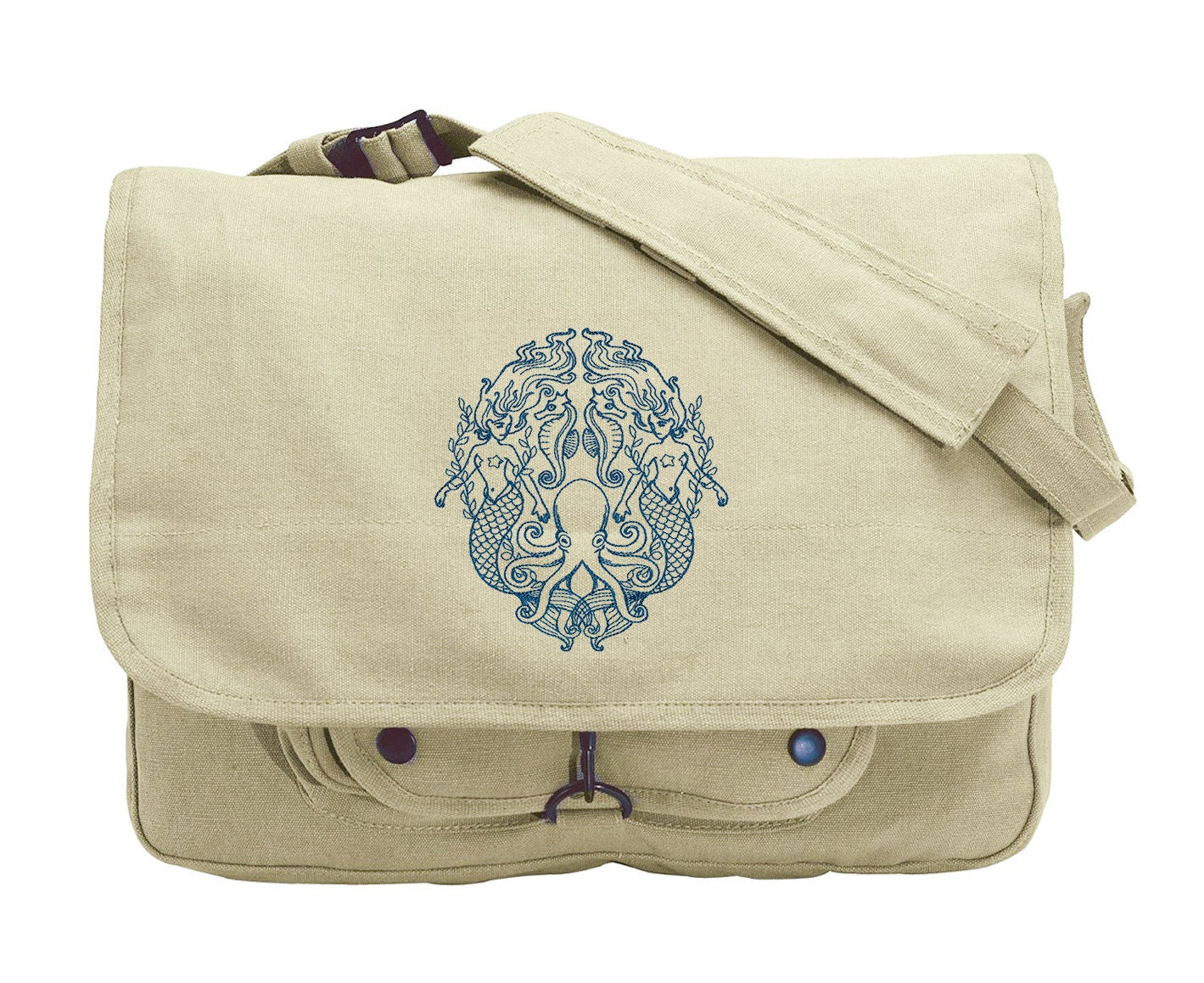Creatures of the Sea Embroidered Canvas Messenger Bag
