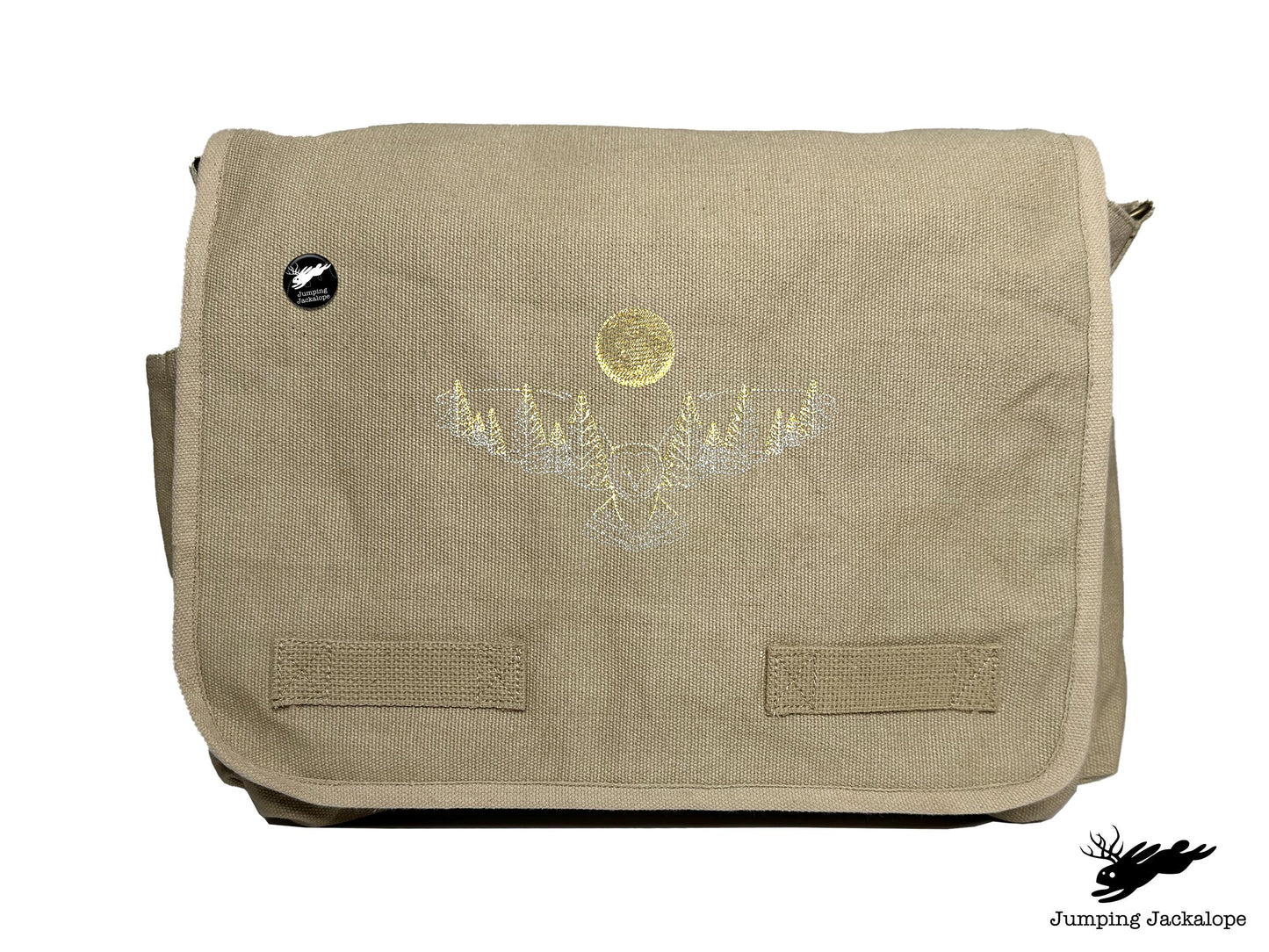 Under the Full Moon Forest Night Owl Embroidered Classic Canvas Messenger Bag