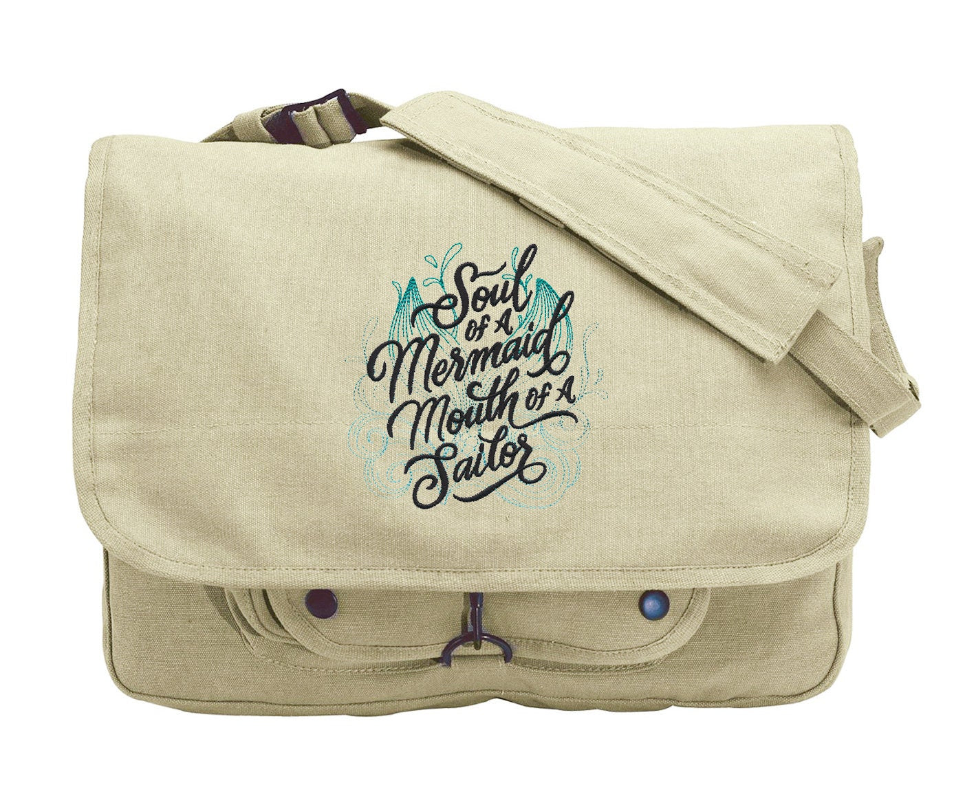 Soul of a Mermaid, Mouth of a Sailor Embroidered Canvas Messenger Bag